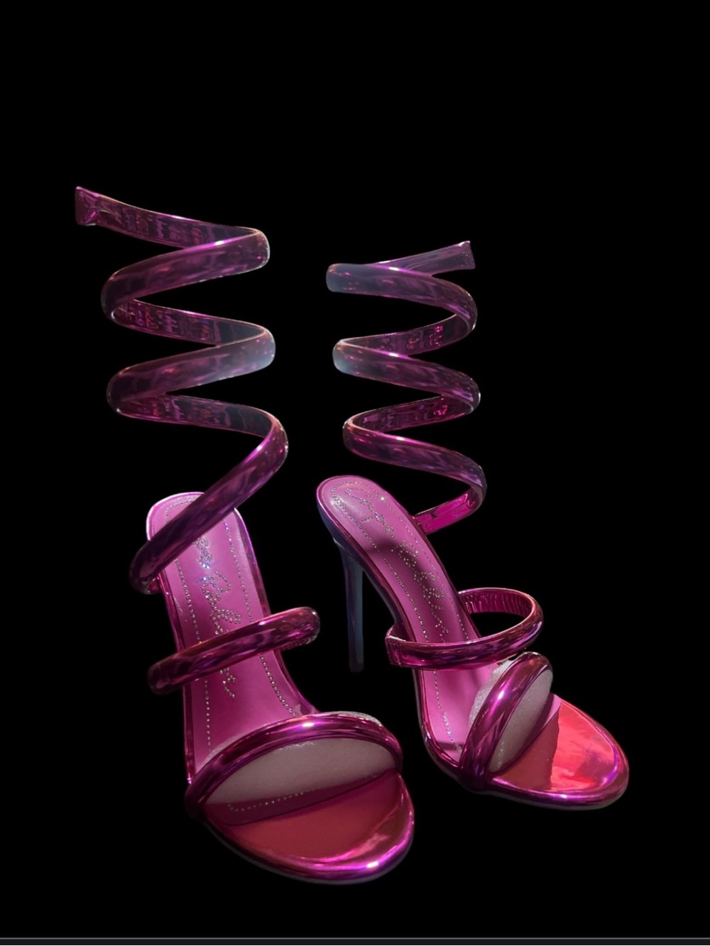 Metallic Fuchsia Spiral-Strap High Heel Sandals